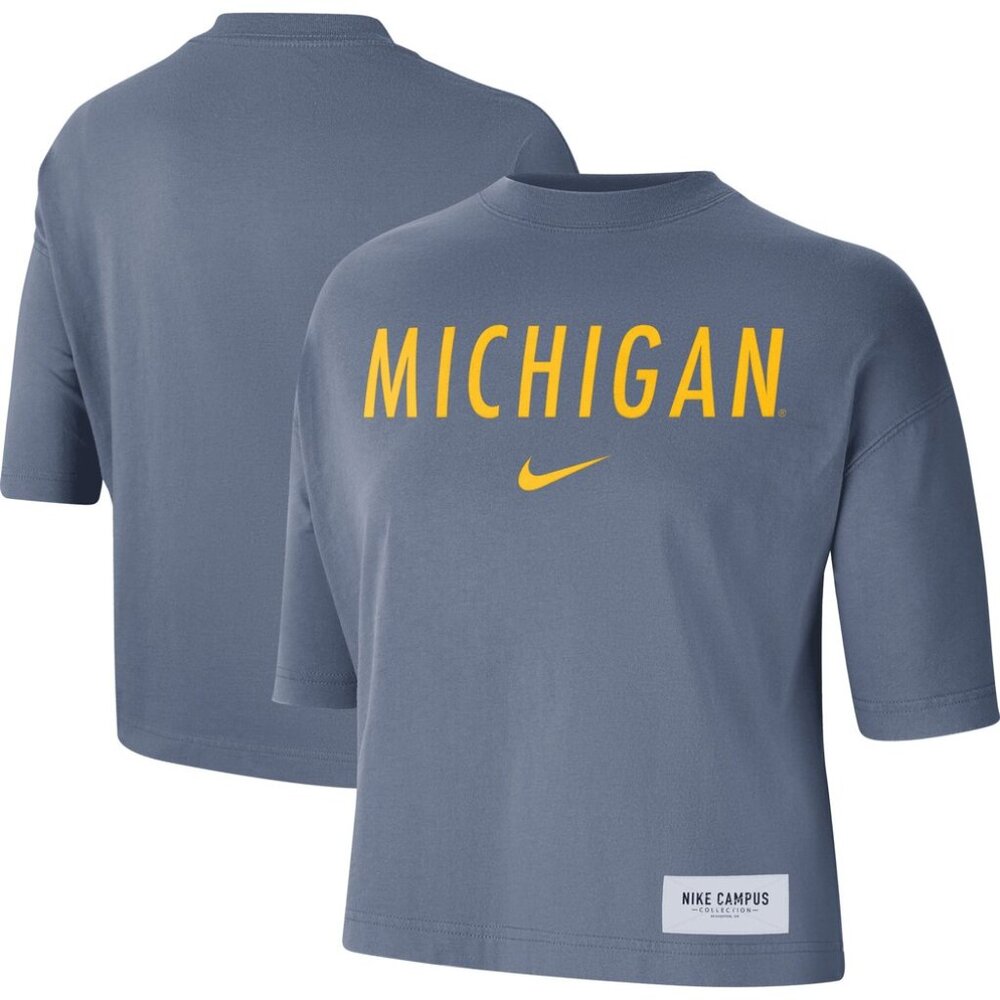 Women's Nike Blue Michigan Wolverines Earth Tones Washed Boxy T-Shirt SZ L NWT